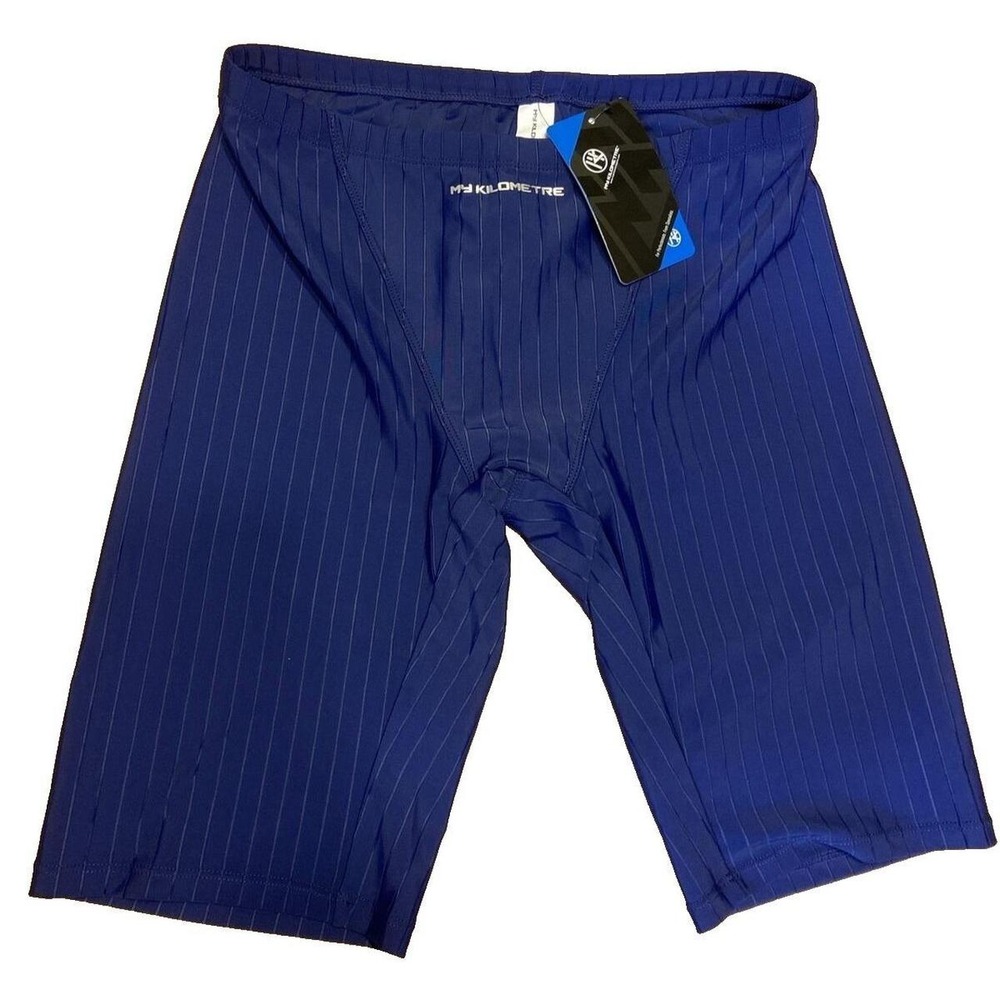 My Kilometre Mens Jammer Swim Shorts Blue Pinstripe Training Trunks Size XL